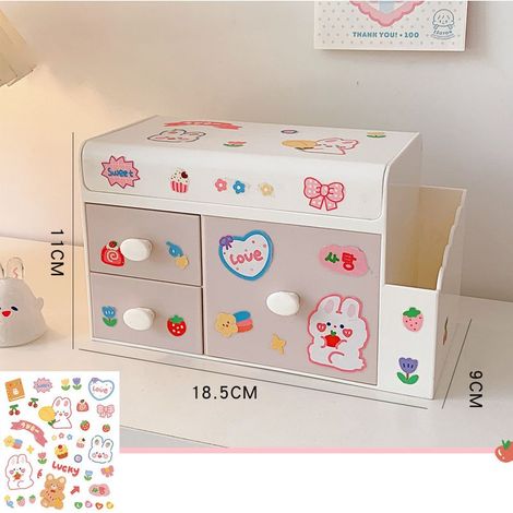 Pochette de rangement bureau mignonne, tiroir en plastique grande capacité boîte cosmétique pour bureau maison rose clair (1/5)