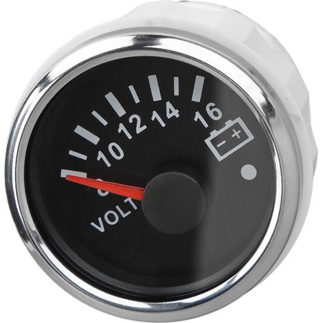 Voltmètre de bateau 52 mm, indicateur de tension à aiguille DC 9 à 32 V avec rétroéclairage couleur pour camping-cars, yachts, bateaux de pêche et navires. Plaque noire et couvercle argenté. (1/5)