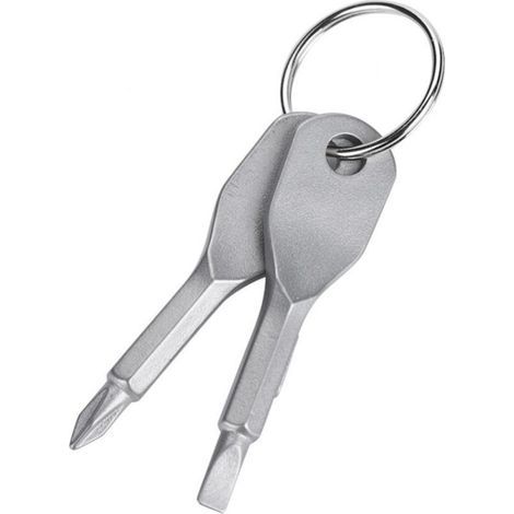 Juego de mini destornilladores con llavero, juego portátil de destornilladores planos y Phillips de acero inoable, herramienta EDC multifuncional para exteriores, mini herramienta de bolsillo con llav (1/5)