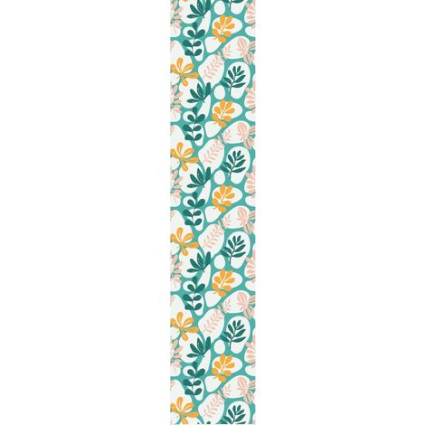 Papier Peint Intissé Pré-encollé Rouleau Wallpaper Turquoise Feuilles Tropicales Adhésif Décorative - 1 Rouleau de H300 x L60 cm (1/4)