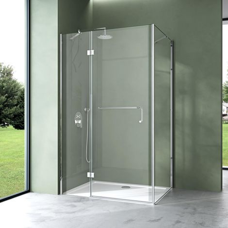 Mai & Mai Duschkabine Duschtrennwand mit Duschtasse 100x140 cm, ESG-Sicherheitsglas mit Lotus-Effekt & schmutzabweisender Nano-Beschichtung, Echtglas-Dusche R04k