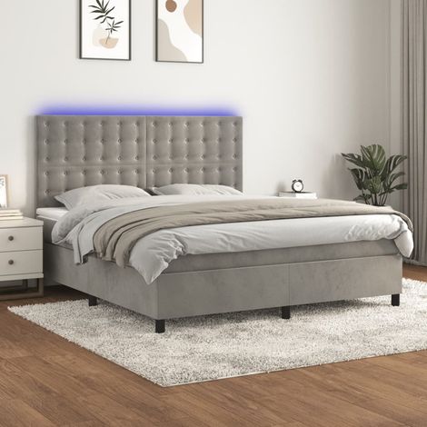 Lit Adulte - Sommier tapissier matelas et LED - Ensemble de lit tapissier - Chambre Intérieur Gris clair 160x200 cm Velours XRKJY4339393 (1/5)