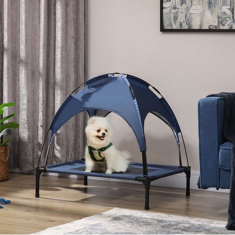 Lit pour chien surélevé avec baldaquin, pliable, gain de place, bleu pour extérieur FLORAGRACE (1/5)