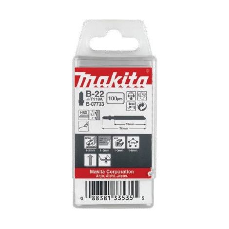 Makita B22 Jigsaw Blades Metal Plastic 50mm T Shank High Speed 24TPI - 100 Pack