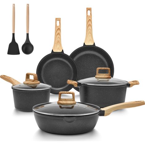 Set de 10 Casseroles et Poêles Granit Antiadhésives – Compatibles Induction et Toutes Plaques. Revêtement Sans PFAS, Poignées Froides. Couvercles Inclus (10 Pièces). (1/4)