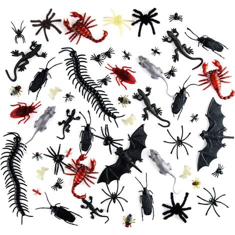 132 Stücke Kunststoff Realistische Bugs Insekten Kakerlaken Spinnen Scorpions Ratten Geckoes Hundertfüßer Fliegen Fledermäuse für Halloween Gruselige Dekorationen Lieferungen (1/5)