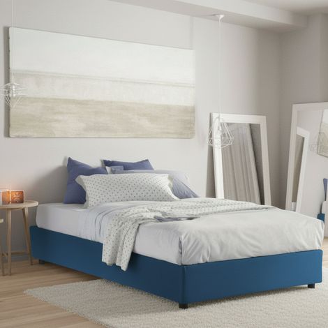 Talamo Italia Cama matrimonial Chloe, Cama contenedor con revestimiento de tela, 100% Made in Italy, Apertura frontal, adecuado para colchón Cm 140x200, Azul, con embalaje reforzado (1/4)