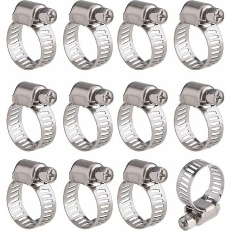 12 Pièces Collier de Serrage Tuyau Ajustable en Acier Inoxydable Tuyau Pinces Clips Fixation (9-16 mm) (1/5)