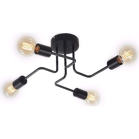 Vintage Ceiling Light Industrial Chandelier Retro Ceiling Lamp With 4 E27 Lamp For Dining Room Living Room Bar Cafeteria Restaurant,Black
