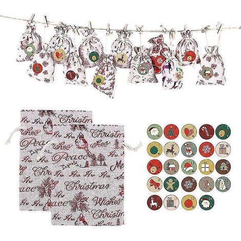 Ensemble de sacs cadeaux de Noël en coton et lin bronzés (1/4)