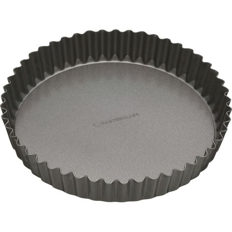 MasterClass Molde Grande para Tarta, Molde Acanalado para Quiche con Base Suelta y Antiadherente sin PTFE, PFOA ni BPA, Robusto Acero al Carbono de 1 mm de Espesor, 30 cm (12 pulgadas) , Gris