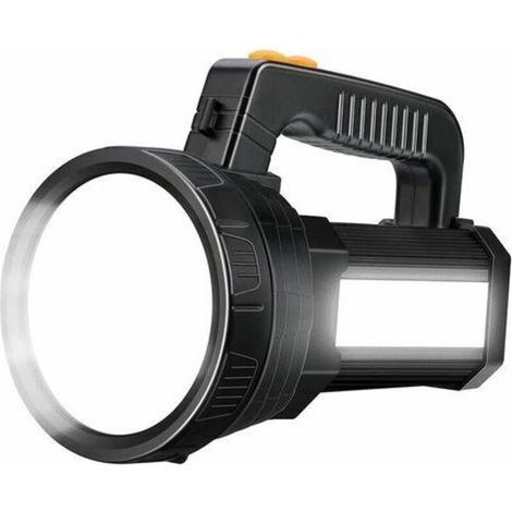 Linterna LED recargable superbrillante de 15.000 lúmenes con 6 modos de iluminación, resistente al agua, ideal para acampadas de emergencia (negra). (1/4)