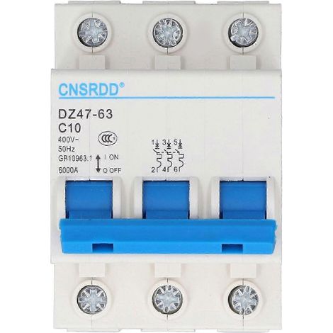 Disjoncteur de surcharge tripolaire miniature 10 A pour montage sur rail DIN, 400 V - Qualité exceptionnelle WHBYV (1/4)