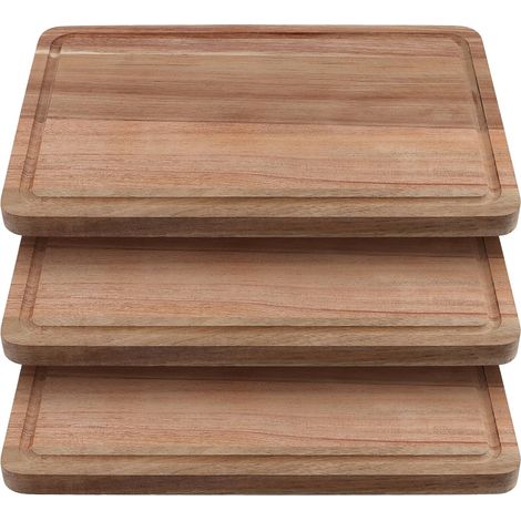Lot de 3 Planches à Découper en Bois d'Acacia 30x20 cm avec Rainure à Jus - Planche à Découper Bois pour Cuisine, Petit-Déjeuner et Apéro - Planche à Pain et Charcuterie (1/5)