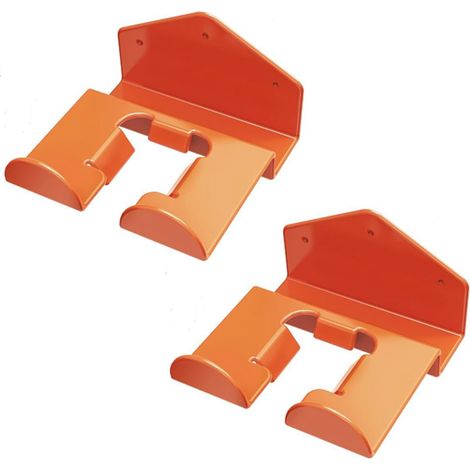 Lot de 2 porte-taille-bordure mural orange acier caoutchouc support outil électrique garage remise organisateur robuste (1/5)
