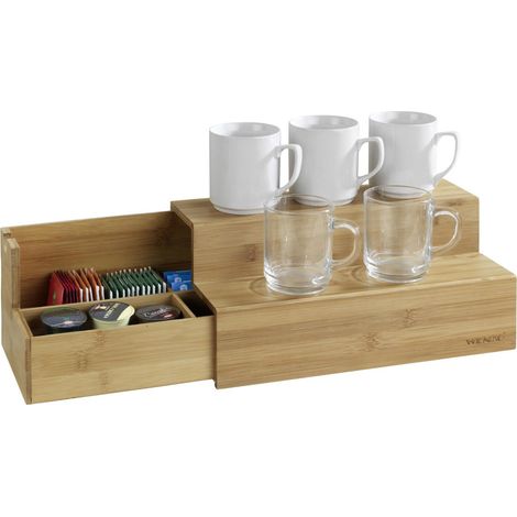 Wenko – Organiseur en bambou pour café et thé – Boîte à deux niveaux avec séparateurs – Matériau résistant et non absorbant – Compartiments pratiques (1/5)