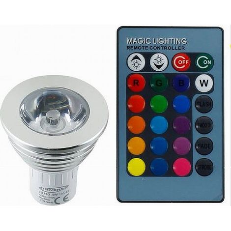 TrAdE Shop Traesio - Lampadina Led Gu10 3w Faretto Spotlight Rgb Con Telecomando Cromoterapia Gu10-rgb - (1/4)