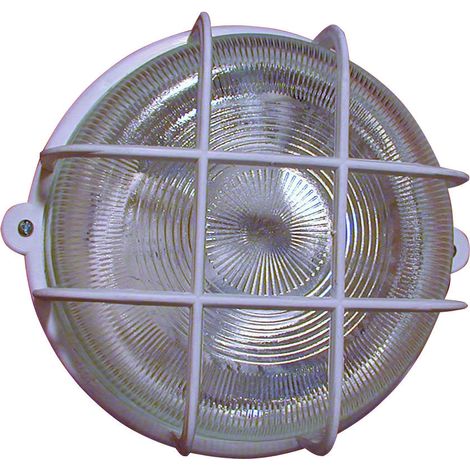 Hublot rond 141000 – 100 Watts E27 – IP44 résistant aux intempéries – Grille de protection incluse – Polycarbonate blanc