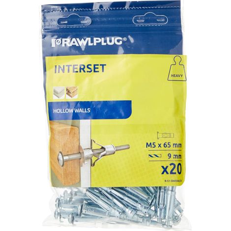 Rawlplug R-S1-SM05065/20 Interset Cavity Fixings & Screws M5 x 65 Trade Pack of 20 RAW41657