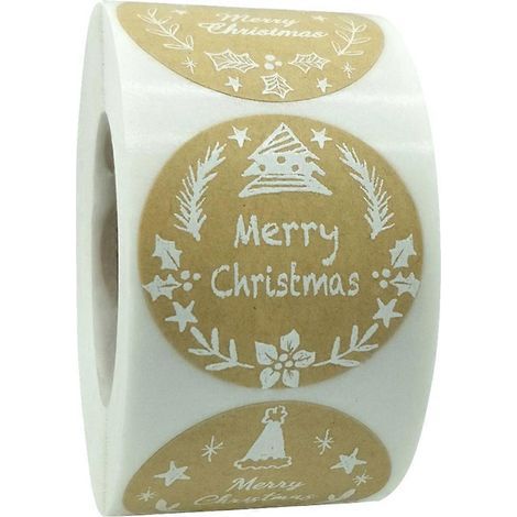 1 rouleau/500 autocollants en papier kraft pour sceller, autocollants de Noël à faire soi-même-3.8x3.8x0.05cm (1/3)