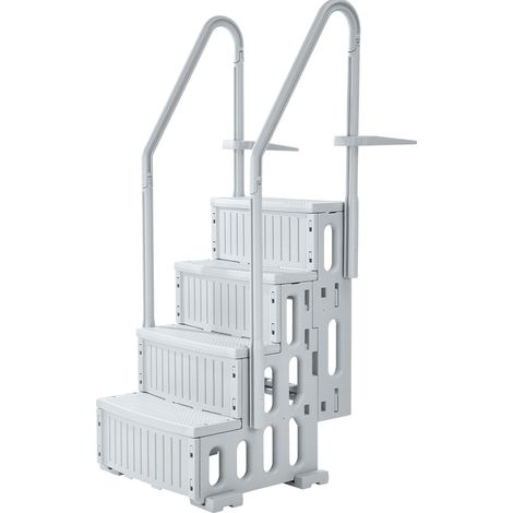 Escalier de Piscine en Plastique avec 2 Rampes, 4 Marches Antidérapantes, Capacité de Charge 181,4 kg, pour Piscines Creusées 122-137 cm, Terrasse, Jardin, Maison, Intérieur, Extérieur, Gris (1/5)