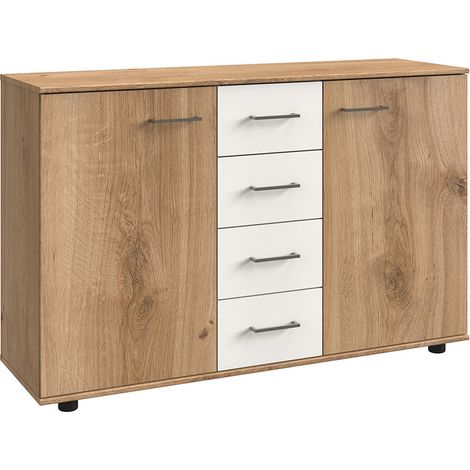 Commode combinée, meuble de rangement coloris Imitation chêne poutre - Longueur 130 x Hauteur 83 x Profondeur 41 cm (1/3)