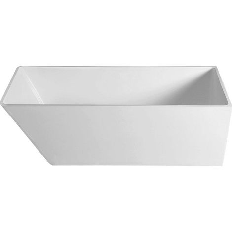 HERHIS Baignoire autoportante en marbre coulé 170x72x63cm, blanc (1/5)