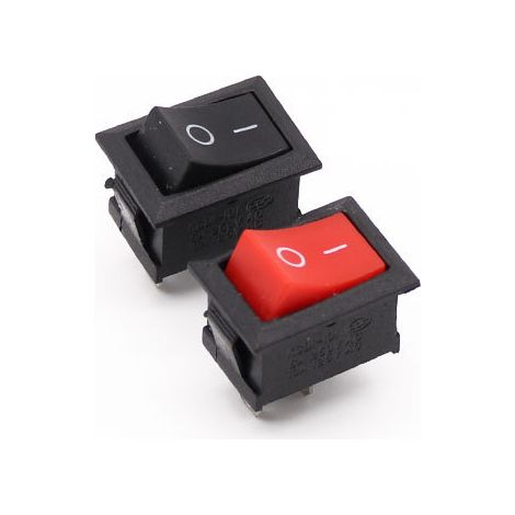 KCD1-101 Rocker switch, two-position, two-prong rocker switch, two copper prongs, black and red. (1/4)