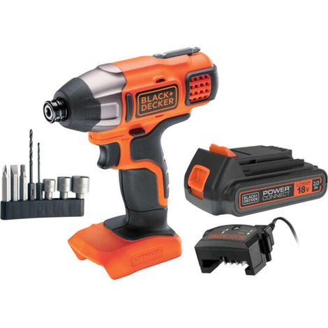 BLACK+DECKER Werkzeug - 18V Akku-Schlagschrauber mit Zubehör, 1x Akku 2,0 Ah Li-Ion, Ladegerät BDCIM18D1A-QW
