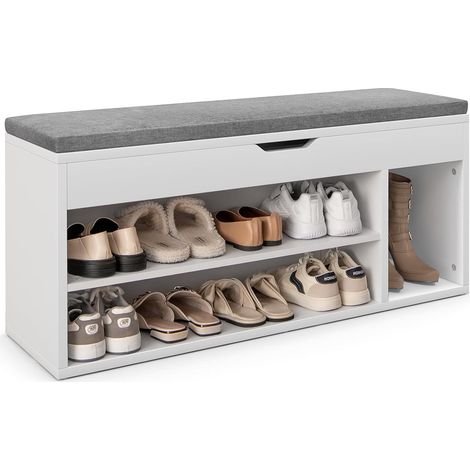 COSTWAY Banco Zapatero con Asiento con Cojín Armario Estante para Zapatos Almacenamiento (Gris) (1/5)