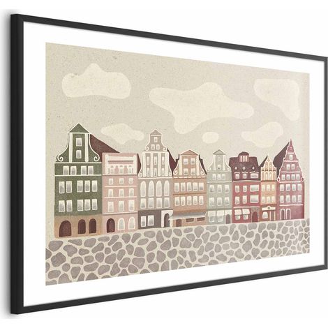 Poster - Facciate colorate - storici palazzi di Breslavia sullo sfondo del cielo e di una strada acciottolata (1/4)