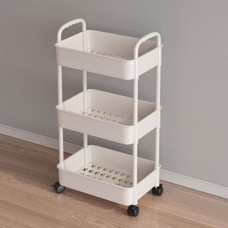 3-Tier White Plastic Trolley on Castors, Antique (1/5)