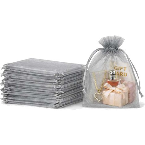 Lot de 100 sachets en organza gris 10 x 15 cm
