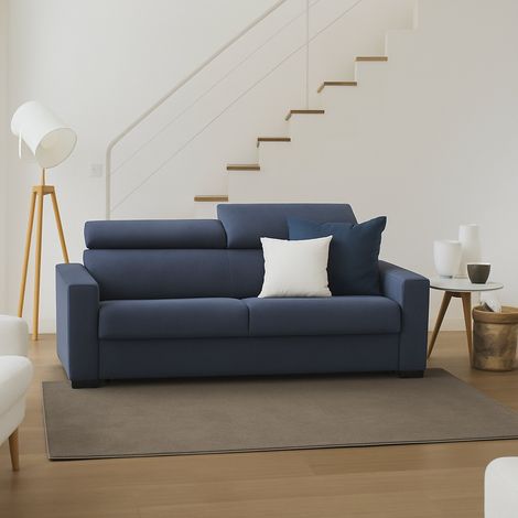 Dmora - Sofa cama Daanda, Gran Sofá de 2 plazas, 100% Made in Italy, Sofá de salón con apertura giratoria, con reposacabezas ajustable y reposabrazos estándar, Cm 200x95h85, Azul (1/5)