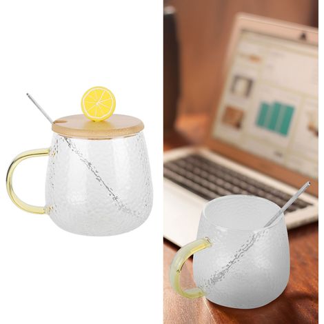 Tasse à café en verre résistant aux hautes températures, biberon mignon pour écolier, tasse à thé au lait pour couple avec couvercle, cuillère à thé à motif floral, mug citron