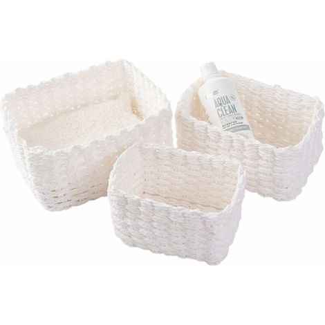 Crediri - Paquete de 3 cestas tejidas para guardar accesorios de maquillaje, baño, cambiador y organizador con compartimentos pequeños (blanco) (1/3)