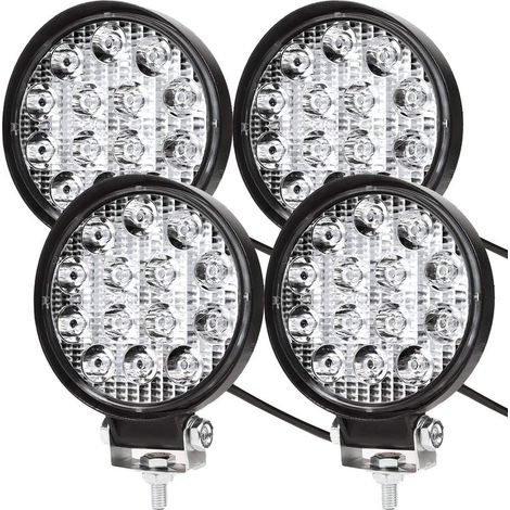 4 X 42W Phare de Travail à led, Projecteur Ronde 12V 24V Phares Longue Portee led IP67 Spot Flood Lumière de recul pour Voiture Camion Tracteur SUV Bateau(4 PCS) (1/5)
