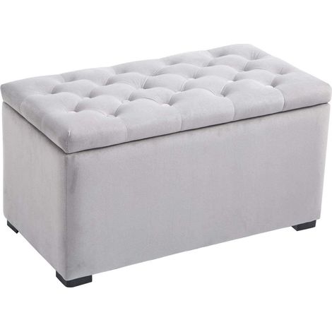 Cassapanca Portaoggetti Multiuso con 2 Sgabelli Pouf in Velluto Grigio Perla (1/5)
