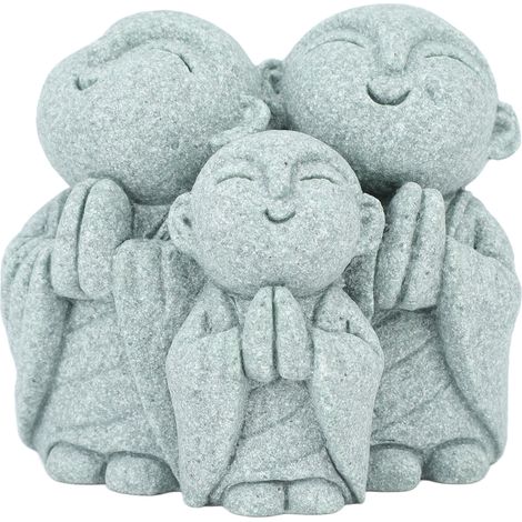 Mini statue de Bouddha de moine en grès vert chinois, jolie figurine de 3 petits moines, ornement pour aquarium, maison, jardin, décoration style 1 (1/5)
