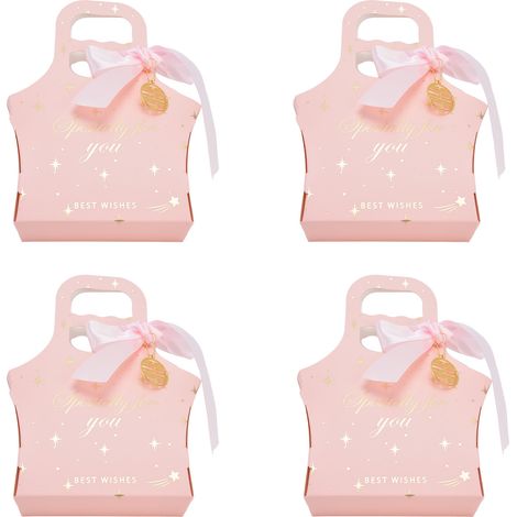 50er-Set innovative Bonbonbox-Papiertüten mit Bändern für Weihnachtsfeiern, Geburtstage und Hochzeiten, rosa mit hellrosa Band (1/5)