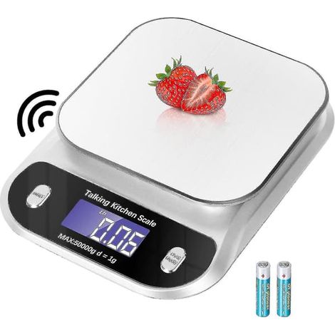 Filiyano-Balance de cuisine parlante, 5 kg/11 lb. Balance de cuisine numérique parlante, pèse en onces et en grammes pour la cuisine et la pâtisserie (1/5)