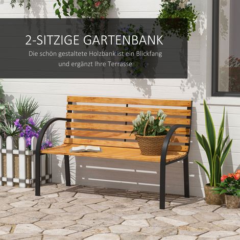 Banque de jardin banc de parc 2 places acier + pin naturel L122 x P60 x H83 cm (1/5)