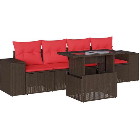 Maison Exclusive - Set Divani da Giardino 5 pz con Cuscini Marrone in Polyrattan