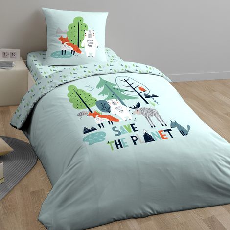 Parure de lit SAVE THE PLANET coton issu de l'agriculture biologique 140x200 cm (1/5)
