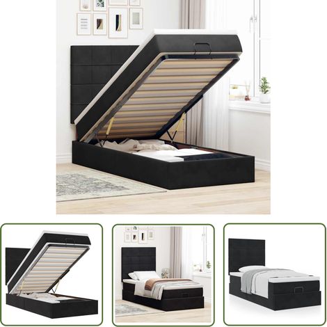 vidaXL Ottoman-Bett mit Matratzen Schwarz 100x200 cm Samt (1/5)