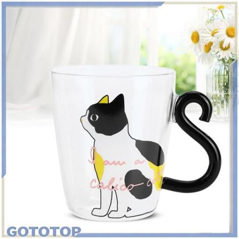 Tasse Chat - Verre Borosilicate 300 Ml - Pour Enfant Et Adulte - Design Chat Noir Avec Poignée En Forme De Queue - 1 Pièce (1/5)