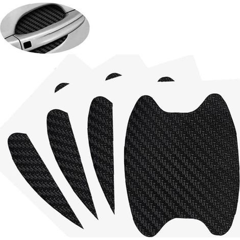 Juego de 4 piezas de protectores antiarañazos para las puertas del coche, fabricados en fibra de carbono, y protectores que no dejan marcas en las manijas de las puertas (negro). (1/5)