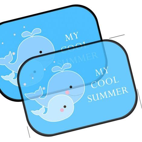 Lot de 2 filets pare-soleil électrostatiques pour vitres latérales de voiture, isolants thermiques et protection UV. Motif baleine. (1/4)