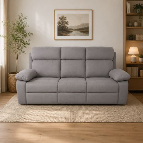 DIVANO 3 POSTI MOD. KEY CON RELAX MANUALE IN TESSUTO GRIGIO CHIARO (1/5)