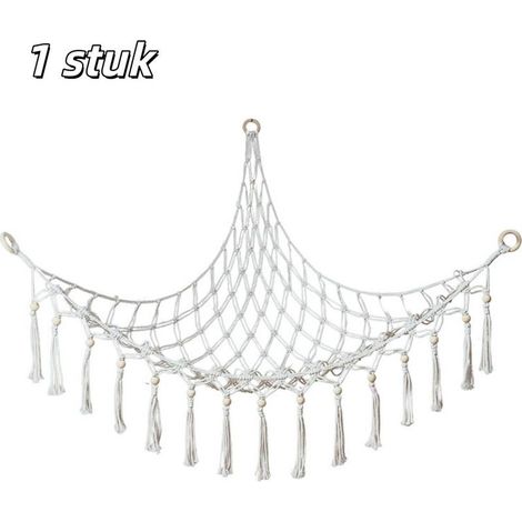 cotton rope storage hammock for toys and items with bohemian style corner hanging, white (1/5)